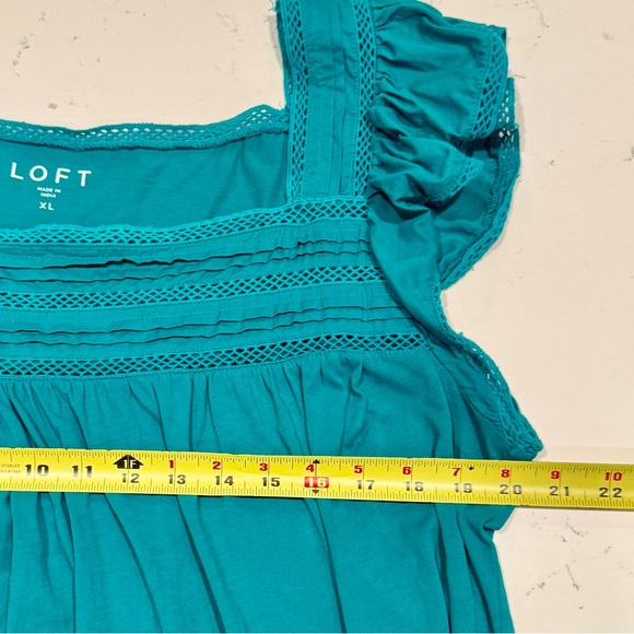 Ann Taylor LOFT Turquoise Blouse with Lace and Flutter Sleeves Women’s Size XL - Picture 13 of 14